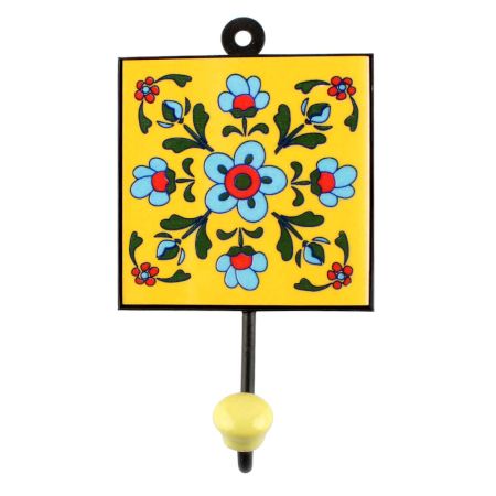 Turquoise Tiny Flower Ceramic Tile Hook